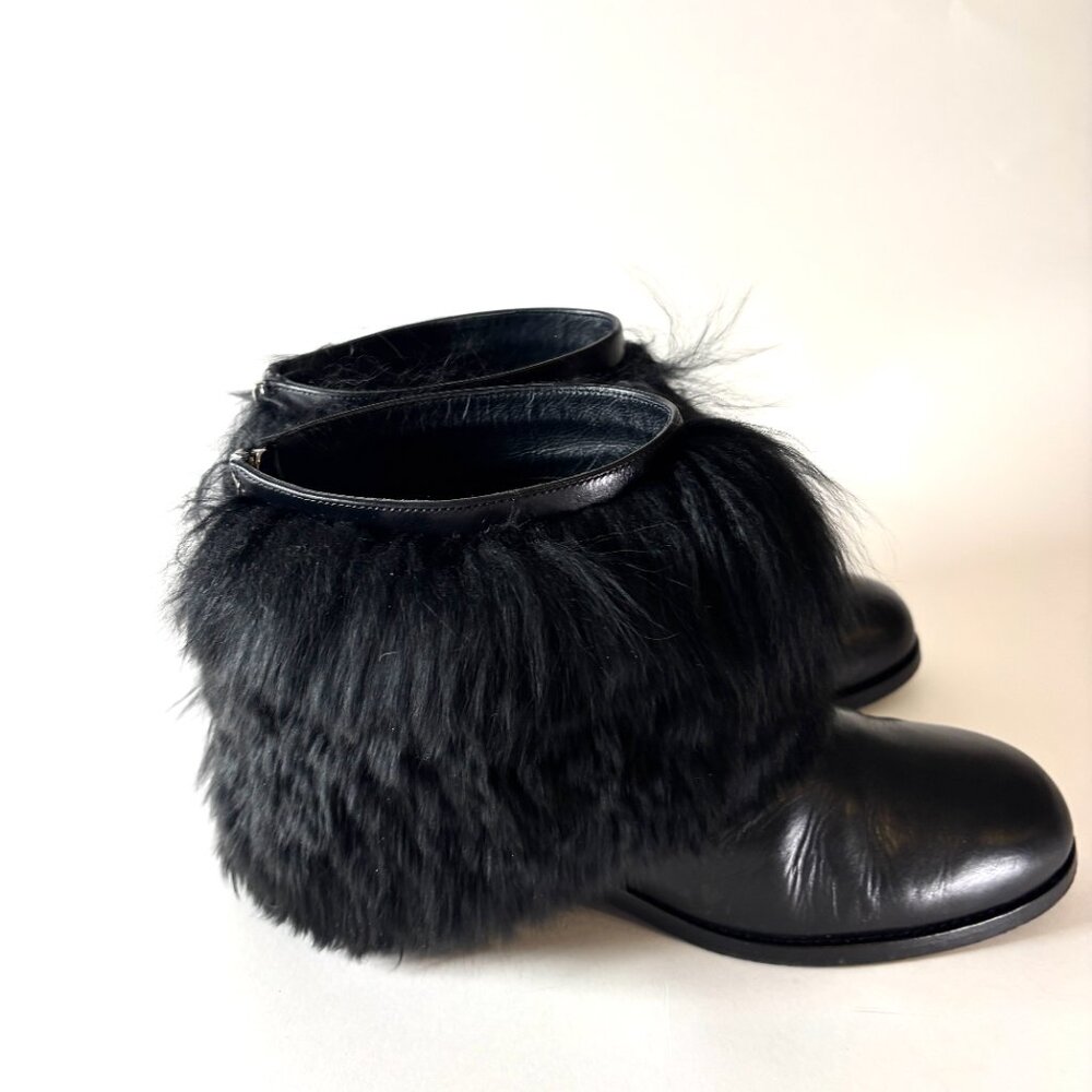 Vintage Chanel Black Faux Fur Trim Leather Ankle Boots | Made in Italy - Picture 5 of 8